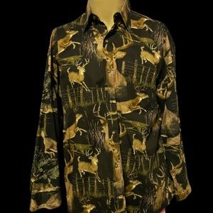 K Outdoors Deer Print Button Down Shirt Men's